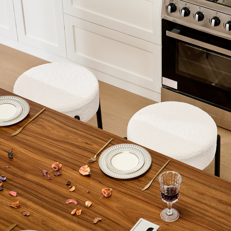 Modern Dining Chair Set, 23.6" Counter Height Stools with Round Soft Padded Boucle Backless Seat, White