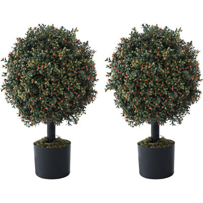 Ensemble d'arbre à boules topiaire artificiel 24 po avec mousse séchée, résistant aux rayons UV, disponible en trois styles