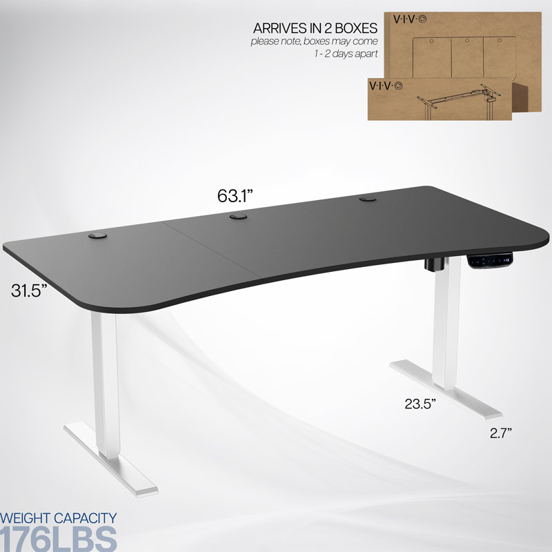 Adjustable Height 63'' Black and White Electric Standing Desk