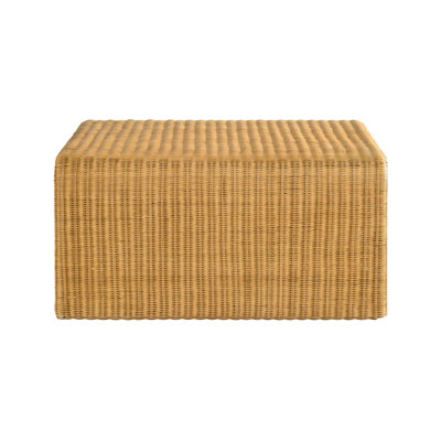 Woven Square Coffee Table With Natural Appearance, Metal Support, Waterfall Edges For Elegance, Open Space Basket Storage, Plastic Glides Floor Protec