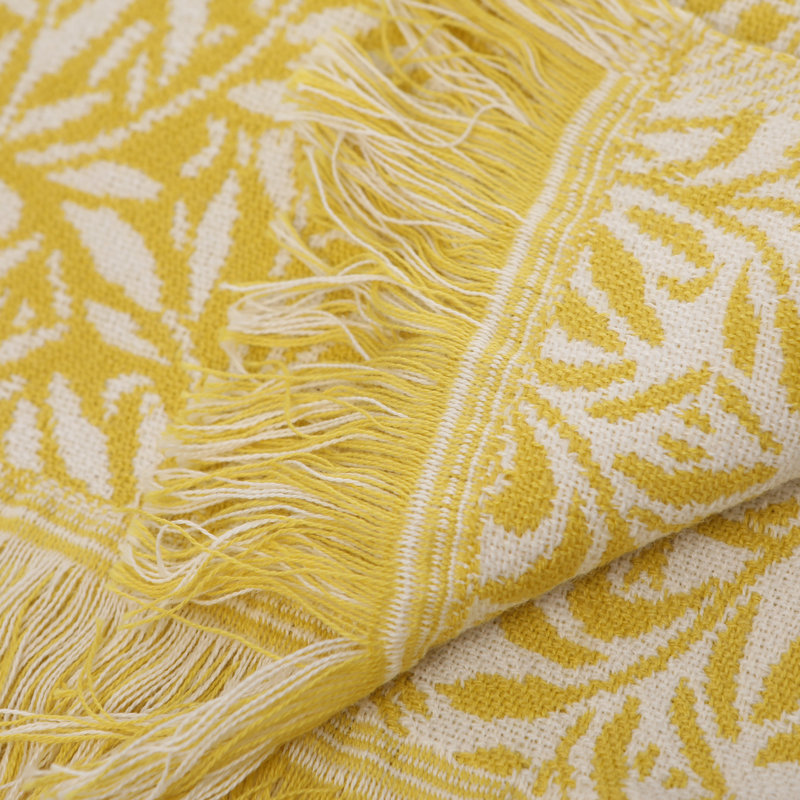 Aadhavan Floral Blanket with Fringe, Yellow