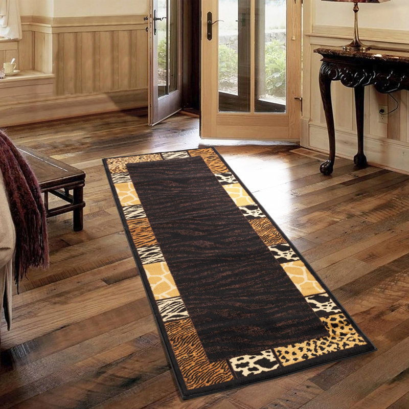 Black 2 ft. 7 in. x 7 ft. 3 in. Animal Print Area Rug, Runner 2'7" x 7'3"