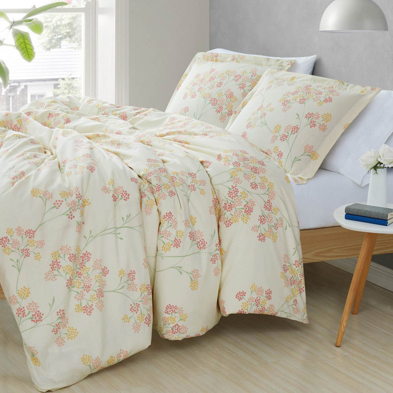 Ivory Cotton Floral Reversible Full Comforter Set