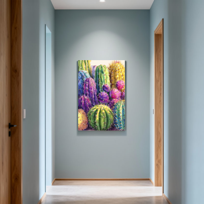 Plantes et fleurs, impression de motif de cactus coloré, H 12 po x l 18 po