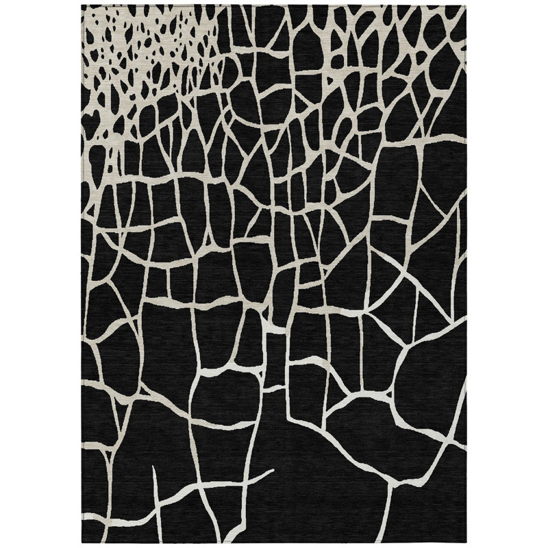 Nazira Black Washable Indoor-Outdoor Rug - , 2'6" x 3'10"