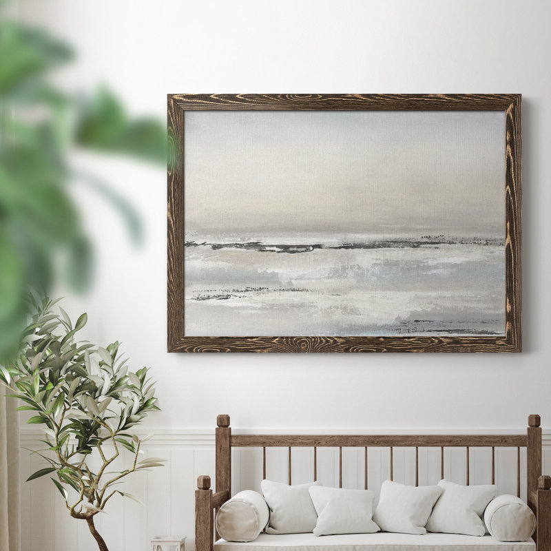 Distant brouillard - Peinture sur toile encadrée, H 31 po x l 44 po x P 0,75 po, Noyer