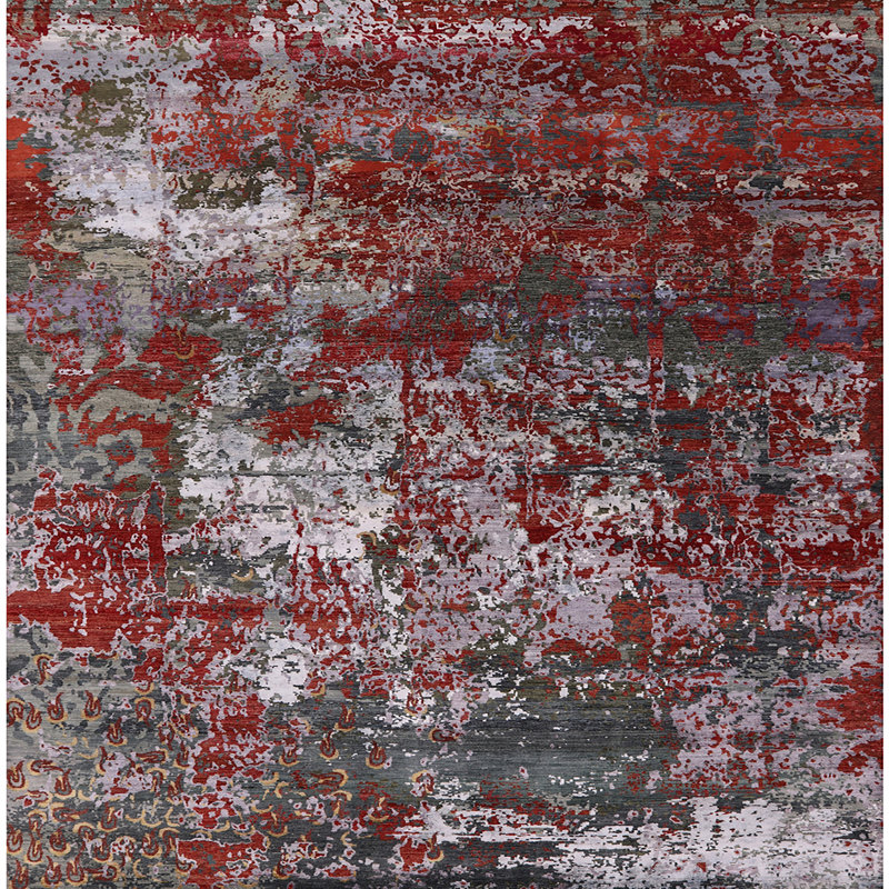 Tapis rouge / gris à motif abstrait Otteridge, Carré 4 pi