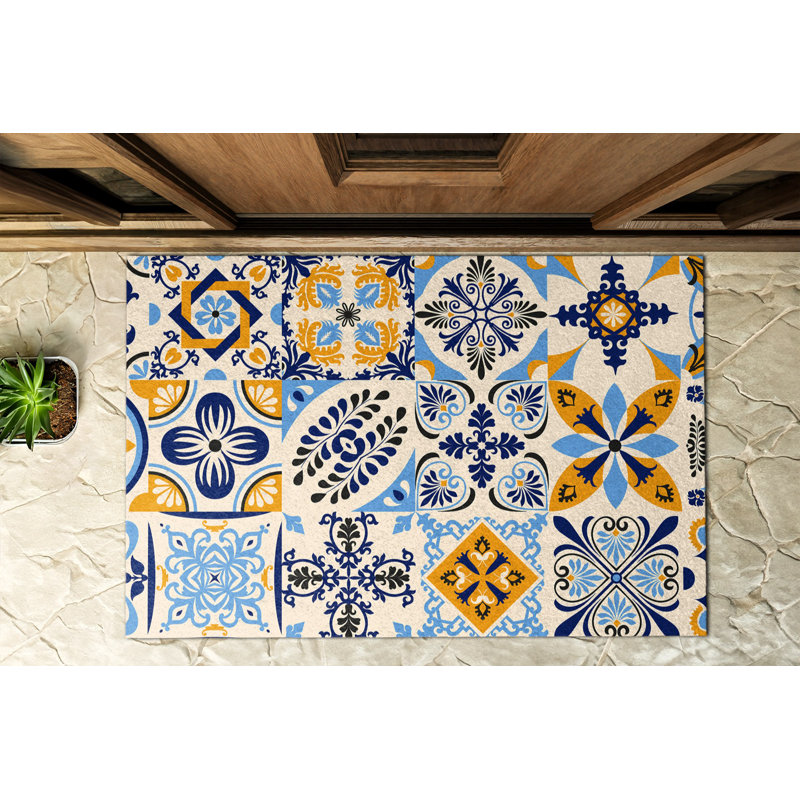 Non-Slip Floral Outdoor Doormat, W100 x L150 cm