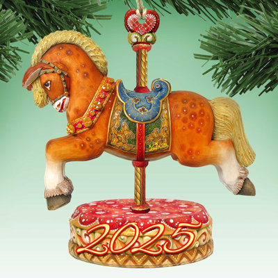 Ornements de cheval de carrousel datés 2025 par g. Debrekht