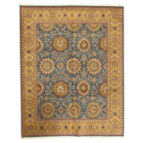 Hand Knotted Wool Area Rug in Blue And Gold