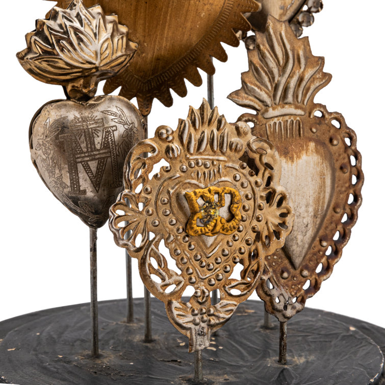 AN ANTIQUE FRENCH GLASS AND GILDED BRASS SACRED HEART VASE