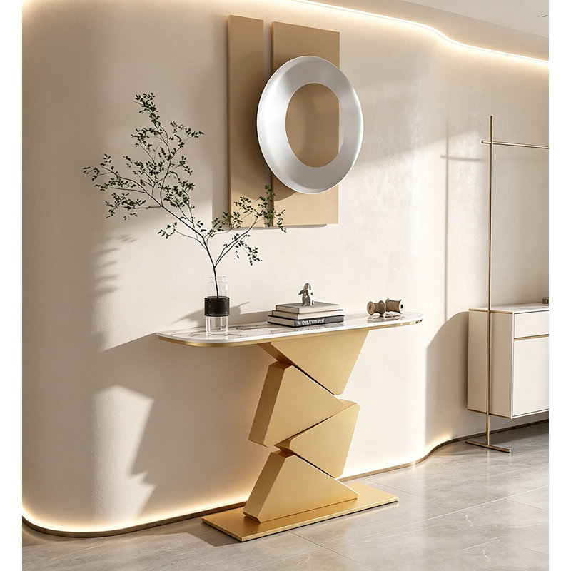 Table d'appoint contemporaine contemporaine, H 33,46 po x l 39,37 po x P 11,81 po, Blanc / doré, Doré