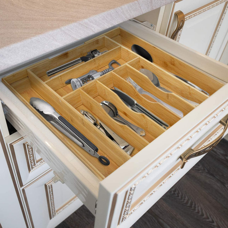 Adjustable Flatware & Kitchen Utensils Drawer Organizer, Natural