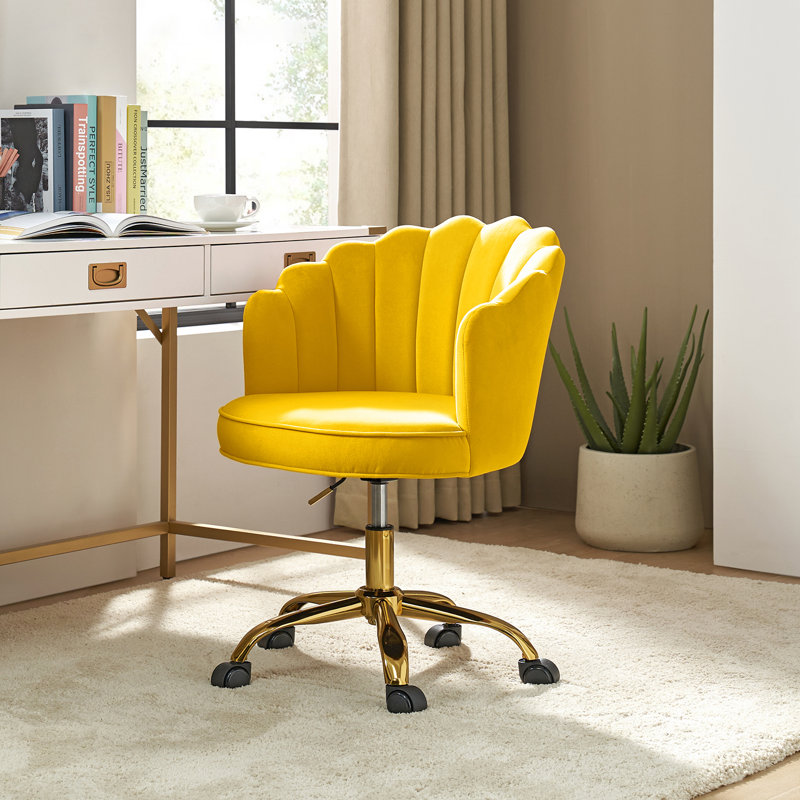 Belanda 23'' W Modern Velvet Task Chair with Tufted Back, Yellow