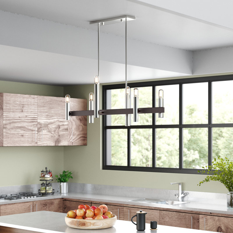 Lustre rectangulaire pour îlot de cuisine 6 lumières Annies, Nickel brossé