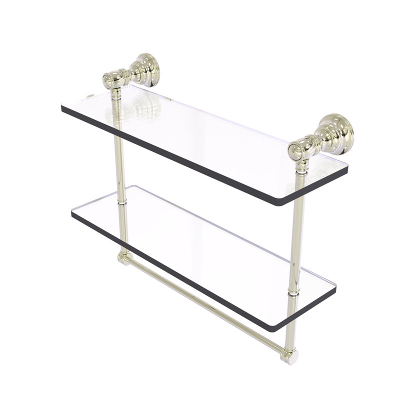 Freyja 2 Piece Glass Tiered Shelf with Towel Bar, 5.54" H x 16" W x 9.5" D, Polished Nickel