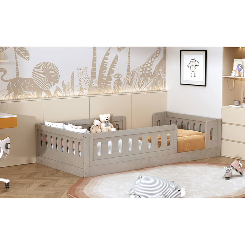 Lit plateforme simple avec garde-corps naturel - Structure en bois robuste et stable