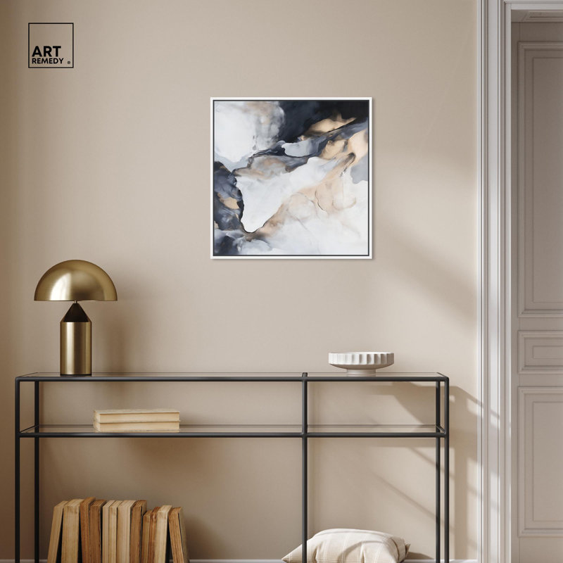 Blanure I Canvas Neutral Abstracts by Art Remedy, 21" H x 21" W x 1.8" D, White Floater Framed
