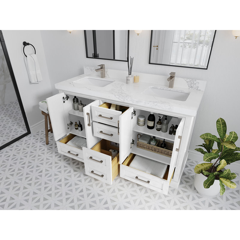 Ensemble de meuble-lavabo double 60 po Esin, Calacatta Laza