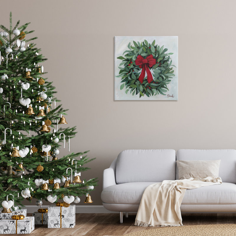 «Wreath with Red Bow», art mural par Kate Sherrill, H 30 po x l 30 po