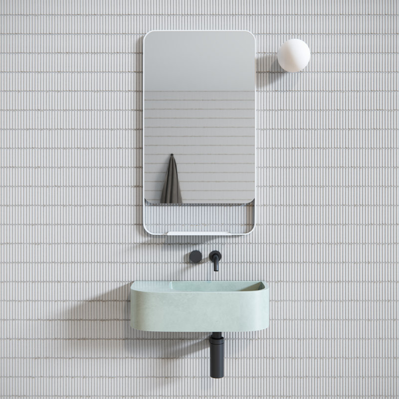 Rey Radius Corner Mirror with Shelf, White