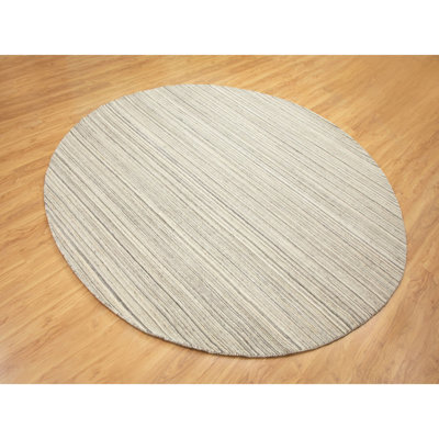 Tapis décoratif en laine ronde beige noué à la main en laine de conception unique 10 pi 2 po Asimina