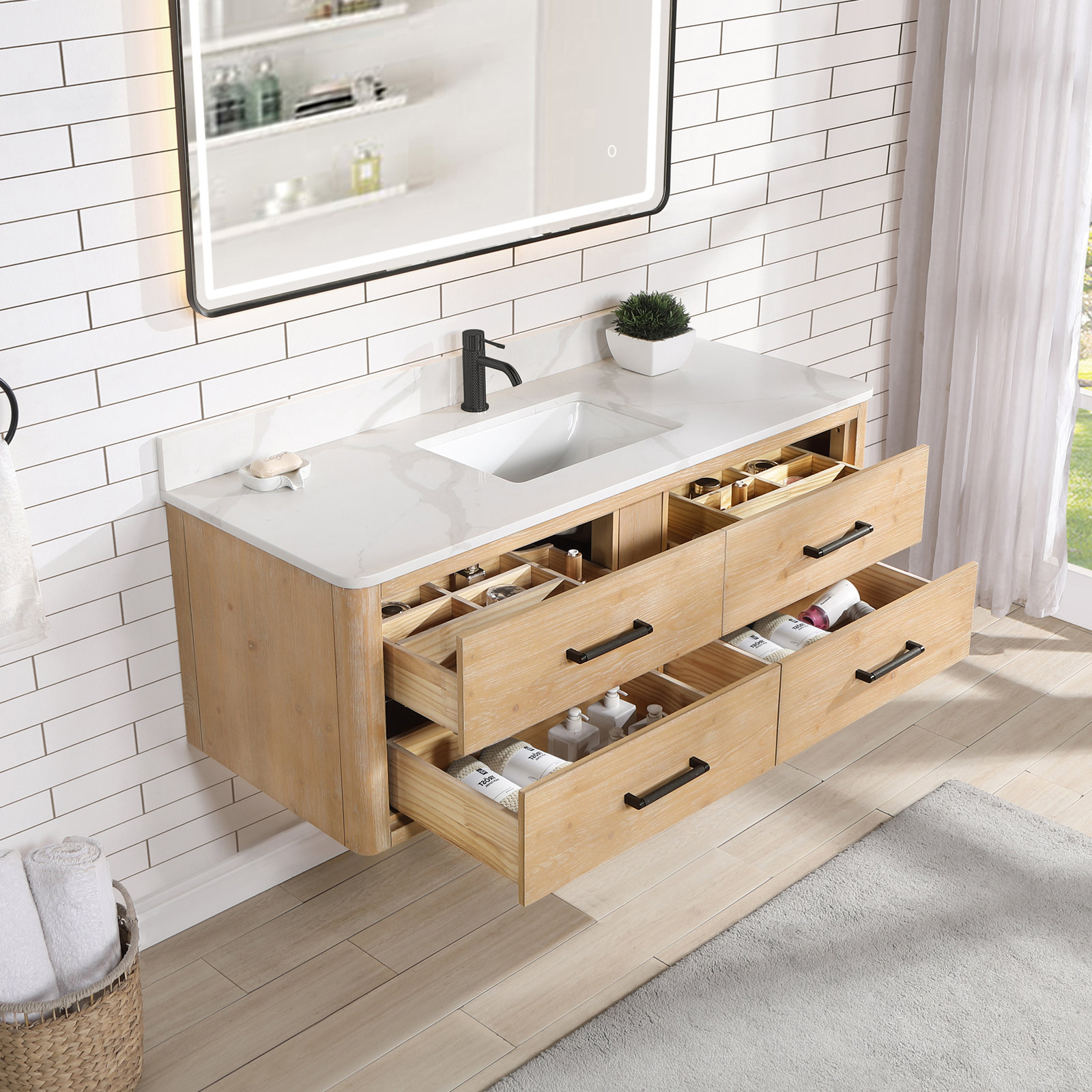 Cristo Single Bathroom Vanity with Top, Fir Wood Brown, 55"