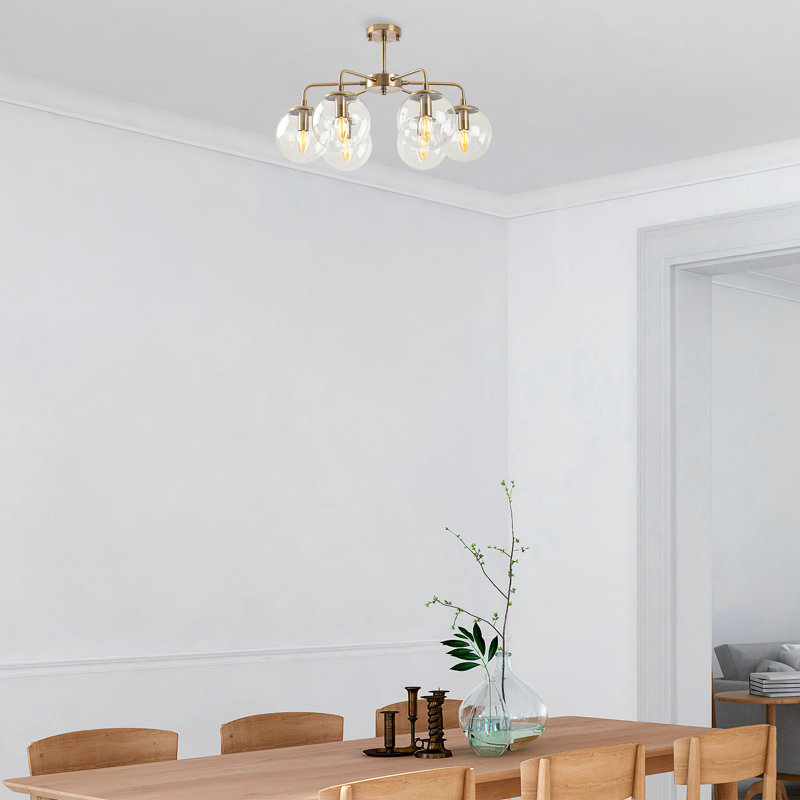 Luminaire suspendu sphérique unique 6 lumières Beckner, Rétro, Transparent