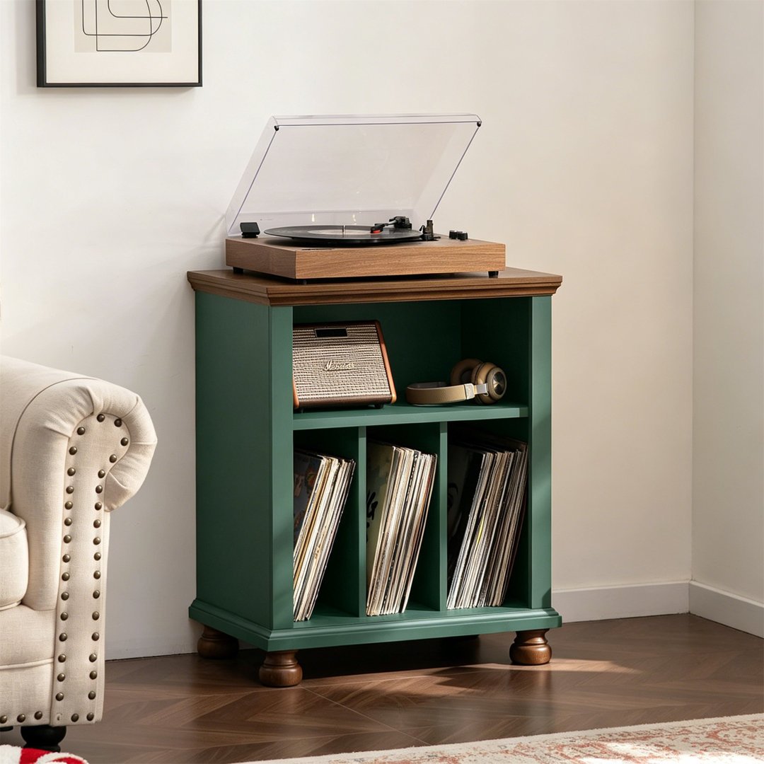 Large Record Player Stand with Vinyl Record Storage