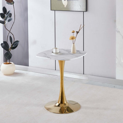 Table carrée Tulip pour 2 à 4 personnes, petite table de cuisine avec base en métal robuste, table bistro moderne pour petit espace, appartement, café, bureau, salon