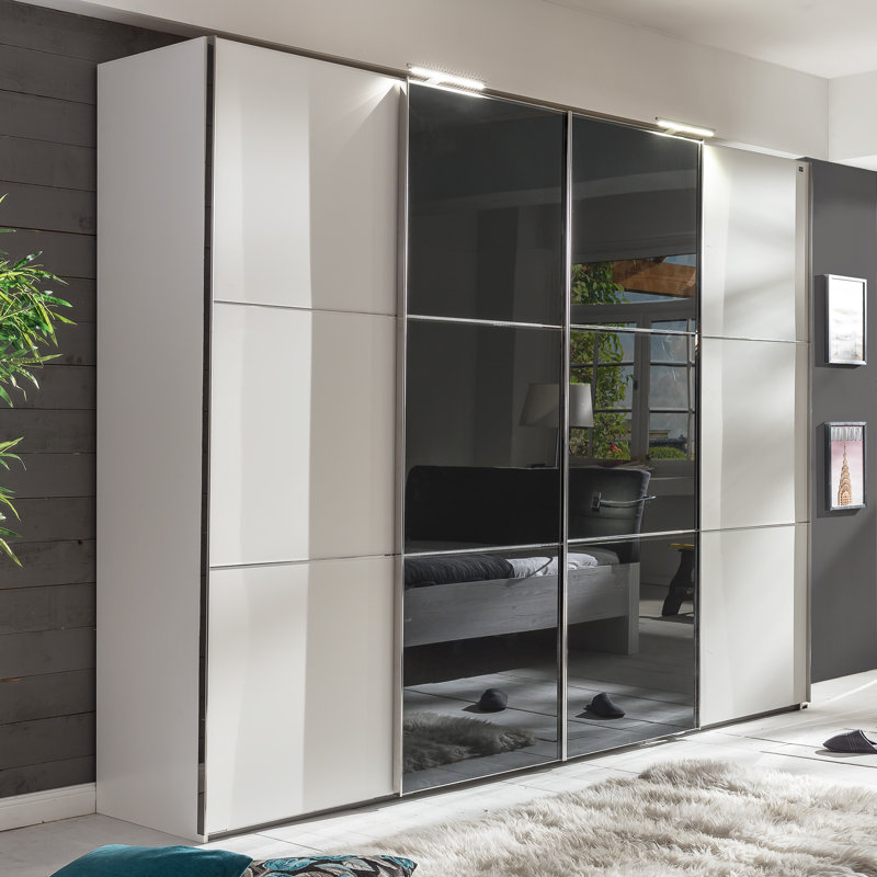 Caouette 4 Door Manufactured Wood Wardrobe, Grey and alpine white