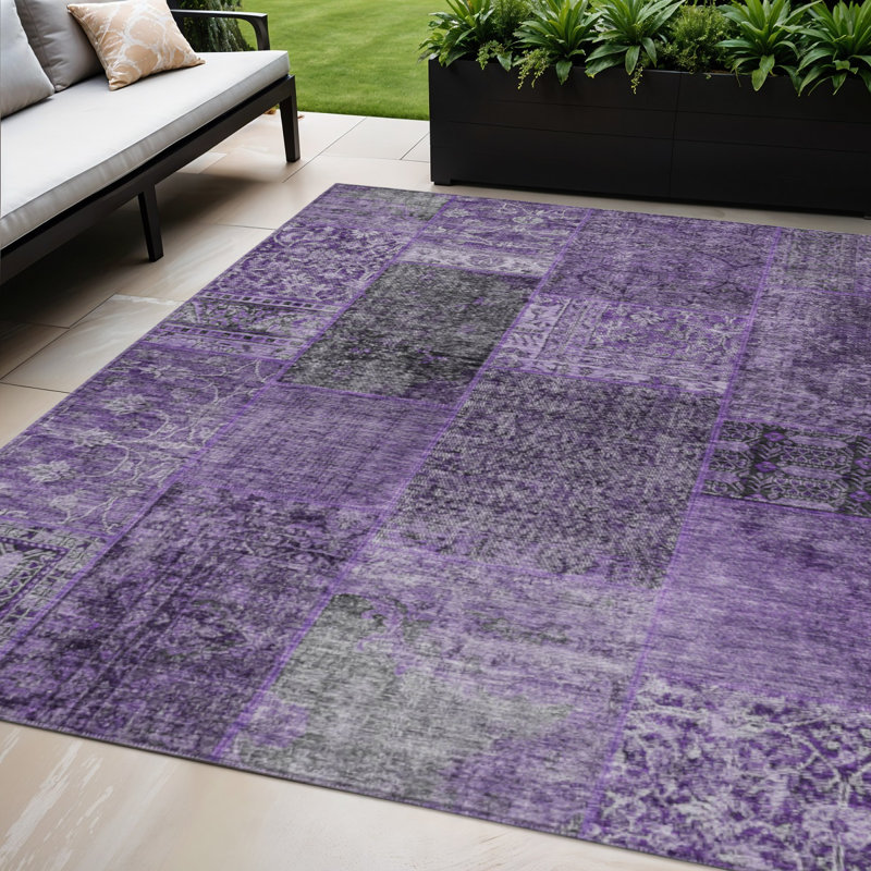 Tapis d'extérieur lavable mauve et gris anthracite 5 pi x 8 pi Patchwork