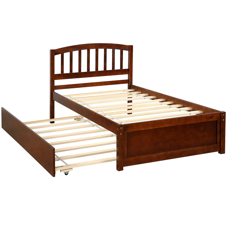 Structure de lit plateforme en bois avec lit gigogne, Noyer