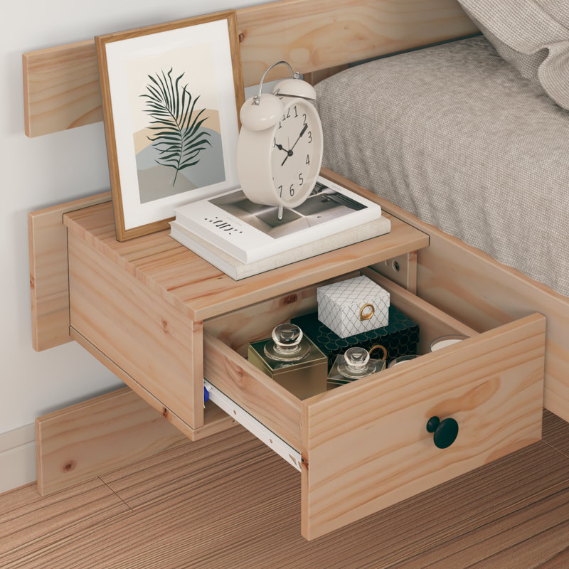 With Drawer With Headboard Solid Pine Wood, European Single (90 x 200 cm), Wax Brown