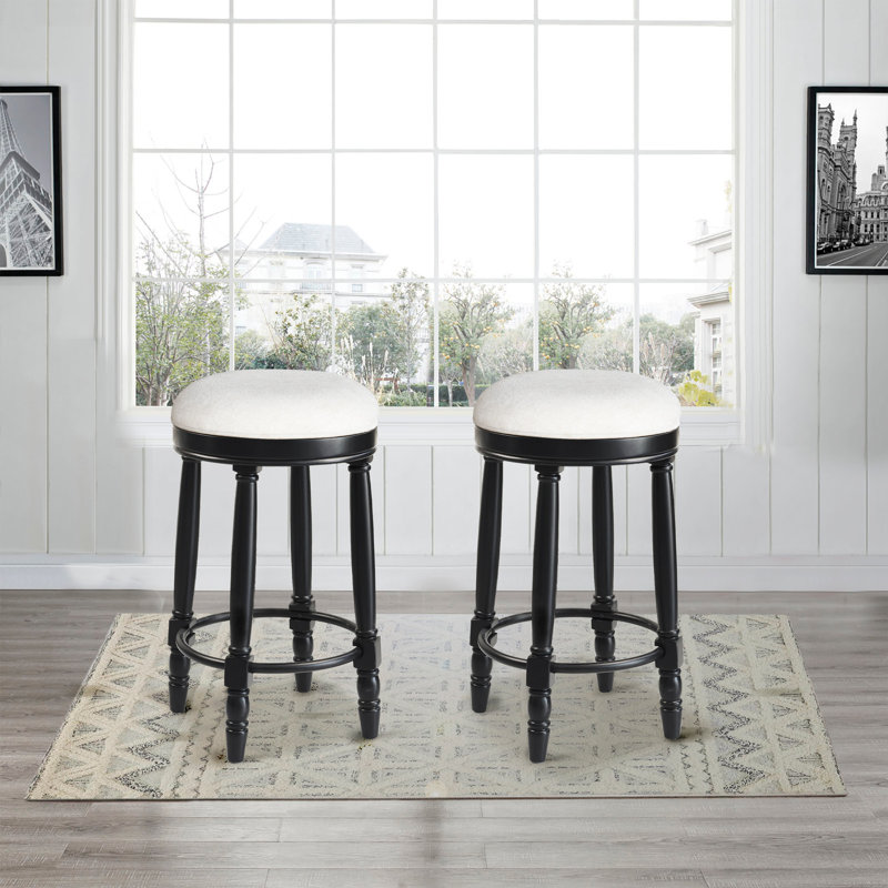 Bar Stools Set Of 2, 26 Inch Counter Height, 360 Degree Swivel Wooden Barstool With Fabric Upholstered Seat, Stylish Accent For Kitchen And Dining