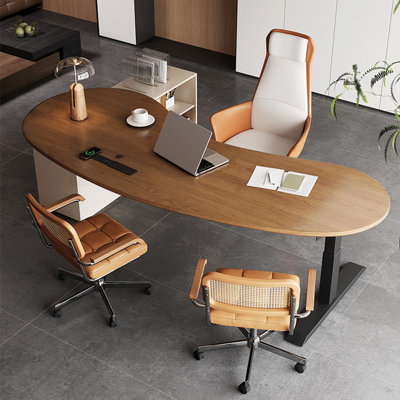 78.74" Light Luxury Desk, Solid Wood Height Adjustable, 3-Drawer Storage, Home Office Study Table