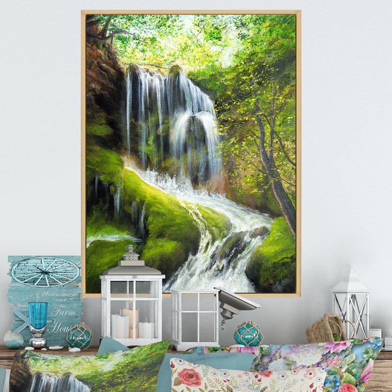 «Spring River Fall In Green Forest II», reproduction d'art sur toile traditionnelle, H 12 po x l 8 po x P 1 po