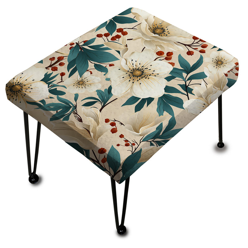Coastal Tranquil Florals Collage Unveiled III - Floral Rectangle Ottoman