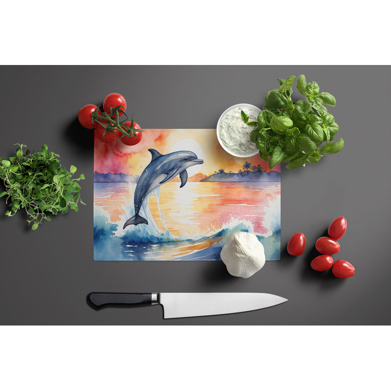 Dolphin Leaping at Sunrise Glass Cutting Board