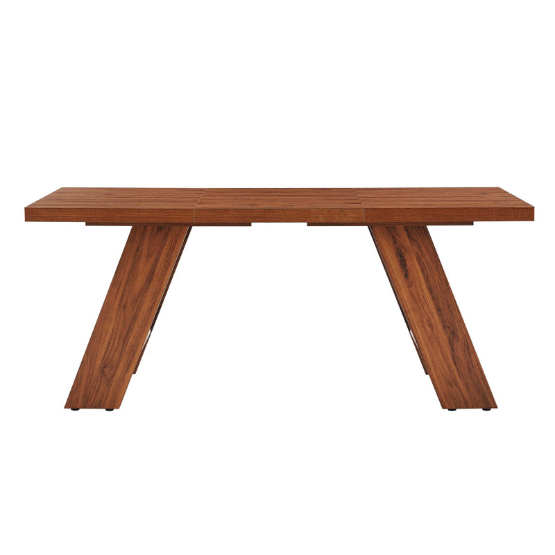 71"×31.5" Walnut Wood Grain MDF Spliced Rectangular Dining Table, Double Inclined Panel Legs, Modern Home Dinner Table For 6-8 People