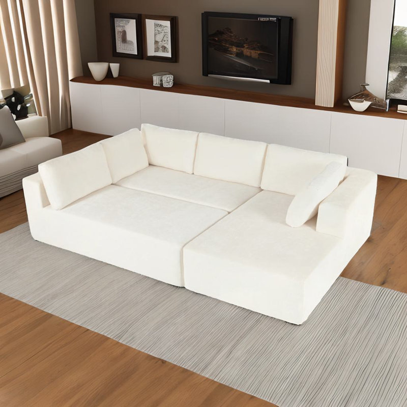Lavatrice Upholstered L-Shaped Sectional, Beige Polyester