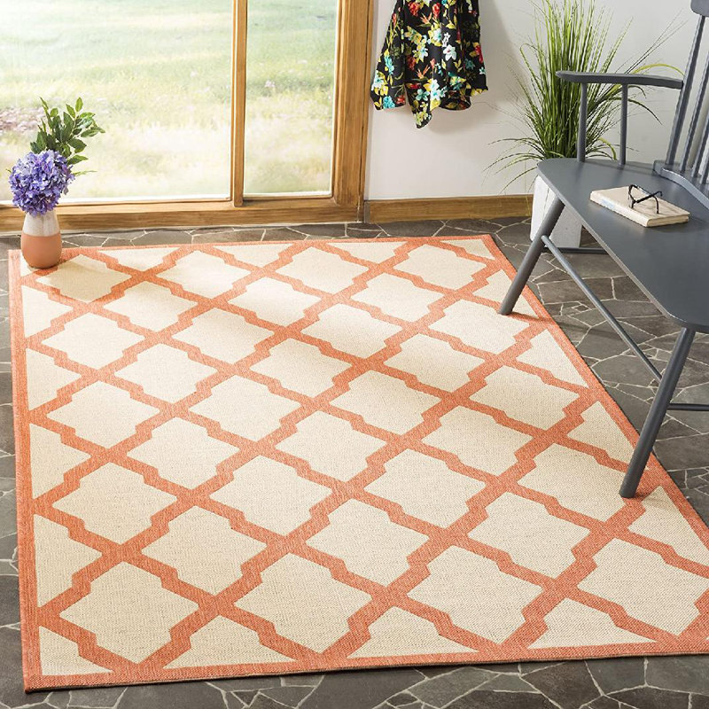 Tapis d'intérieur / extérieur à motif géométrique 100 pièces Ferrill Linden, Carré 6 pi 7 po