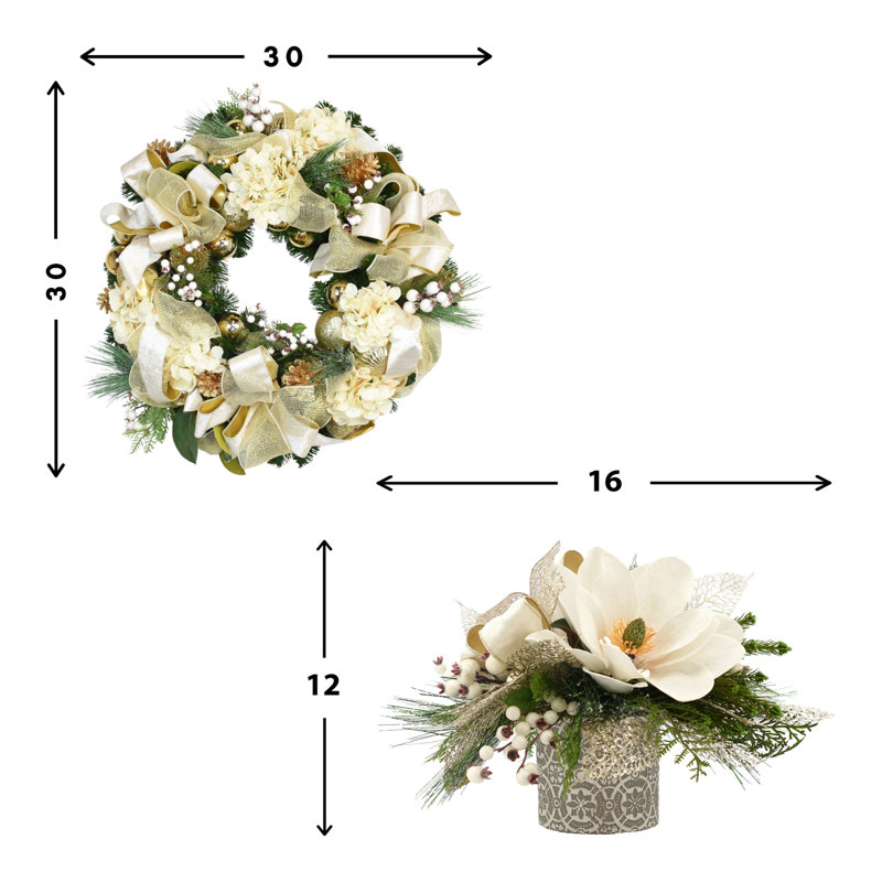 Holiday Bundle With Floral Arrangement And Wreath