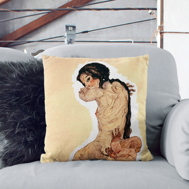 Nude Woman Square Throw Cushion, 40cm H x 40cm W x 15cm D, White