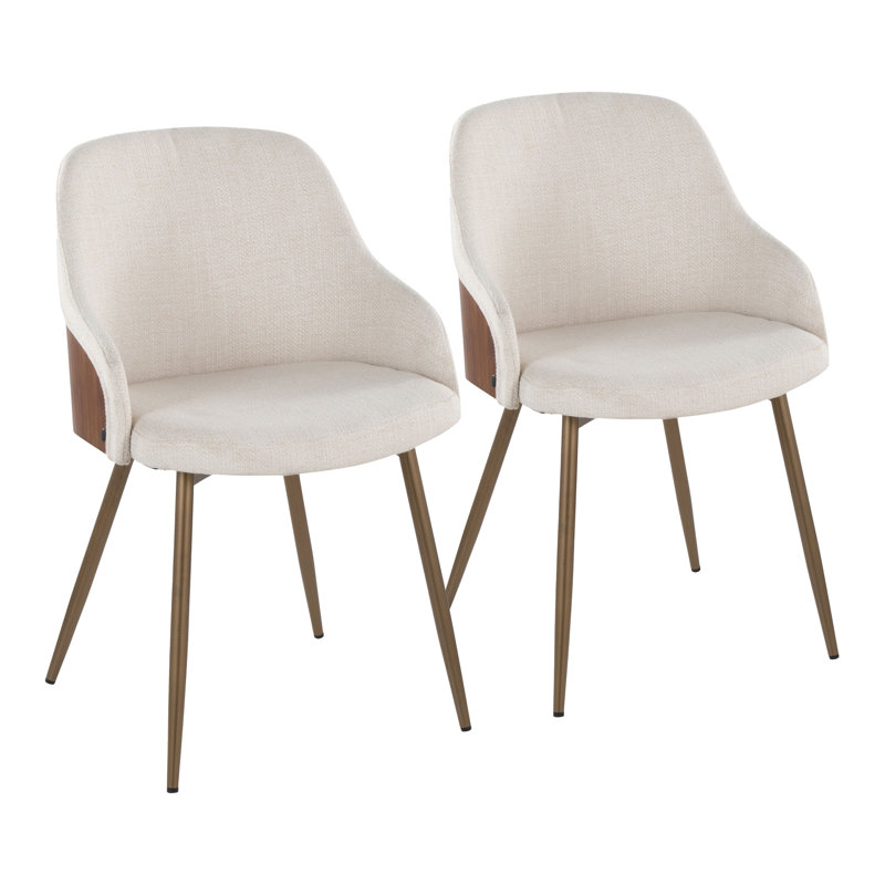 Fauteuils rembourrés avec pieds fuselés en métal, Crème, crème, Cuivre antique