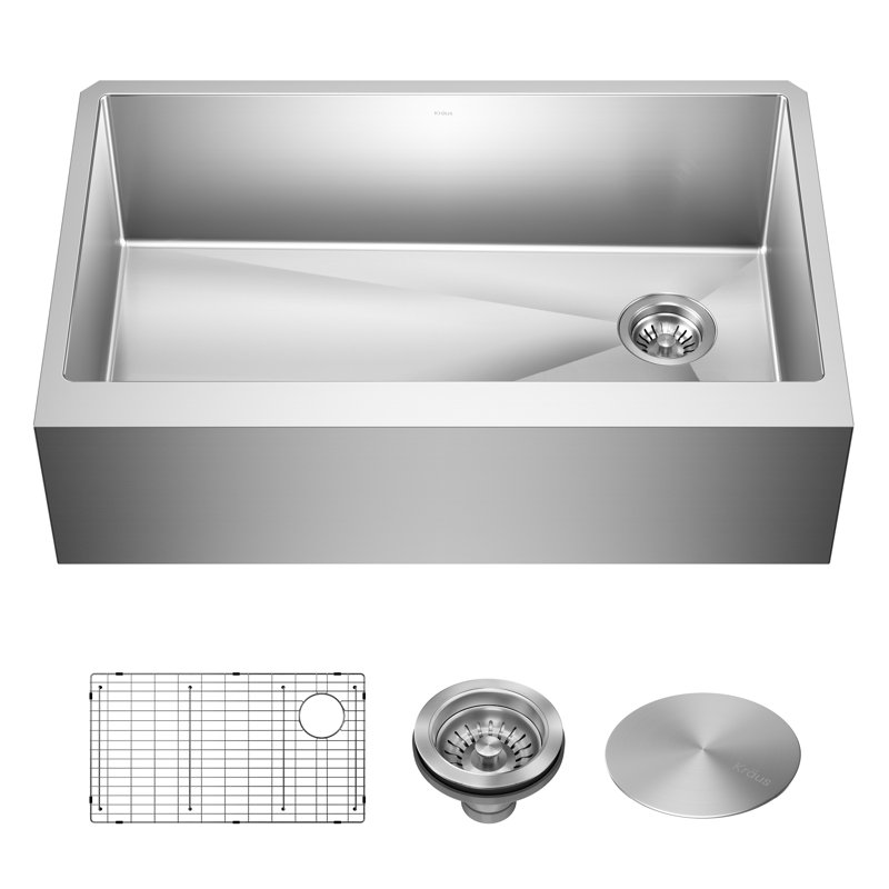 Évier de cuisine en acier inoxydable KRAUS Standart Pro, L 33 po x l 21 po x H 10 po, Bol simple à devant plat