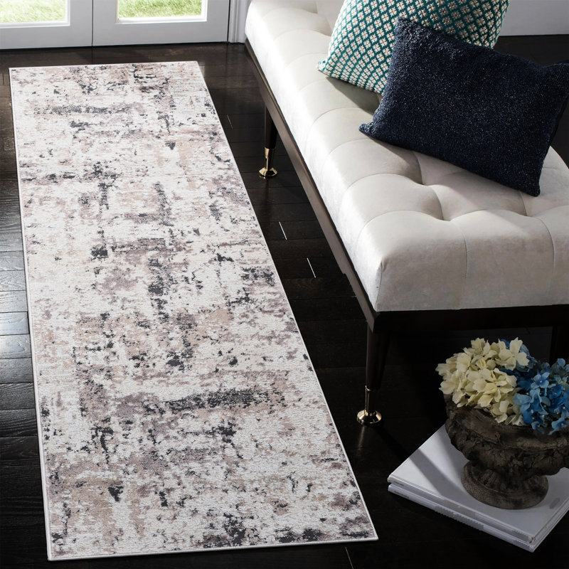 Loom & Collection, tapis, 2 x 8, crème / brun abstrait, sans perte de teinture, teinture pour bureau à domicile