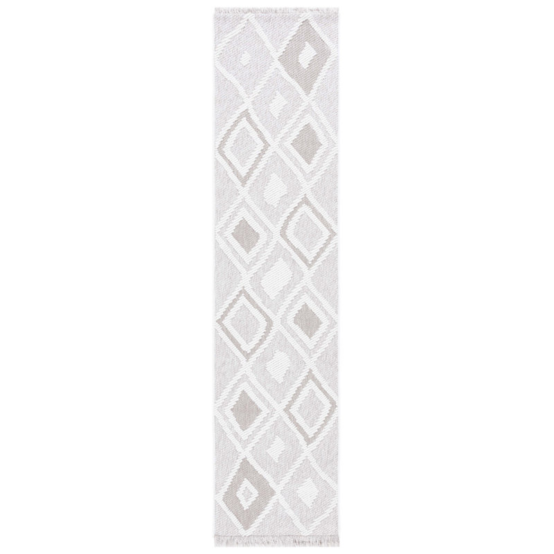 Tapis gris tissé à la machine à motif géométrique, Tapis de couloir 2 pi x 8 pi
