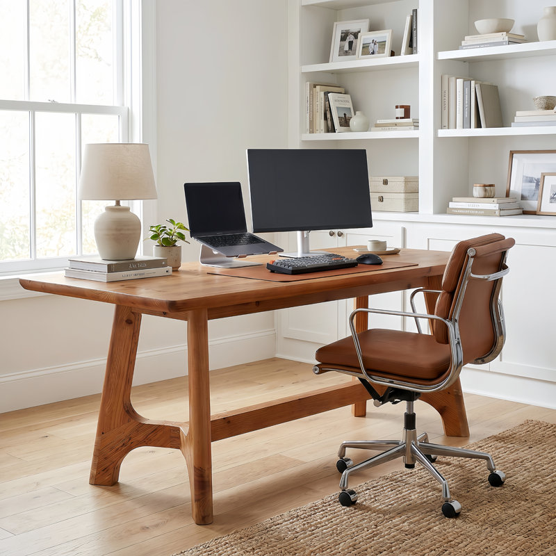 62.99" Solid Wood Executive Desk, Large Rectangular Home Office Desk, Farmhouse Style