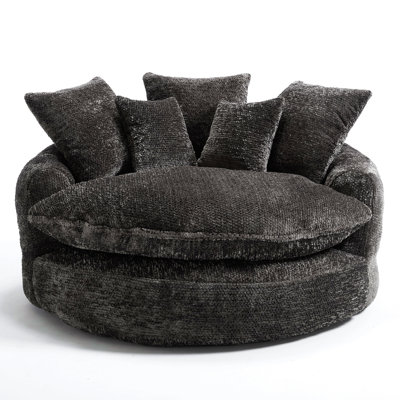 Canapé-lit rond surdimensionné de 55 po pour chaise longue à longs accoudoirs avec coussins